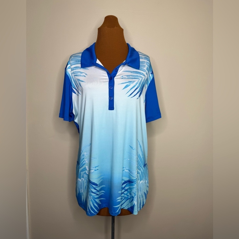 Coral Bay Blue Ombre Palm Print Polo